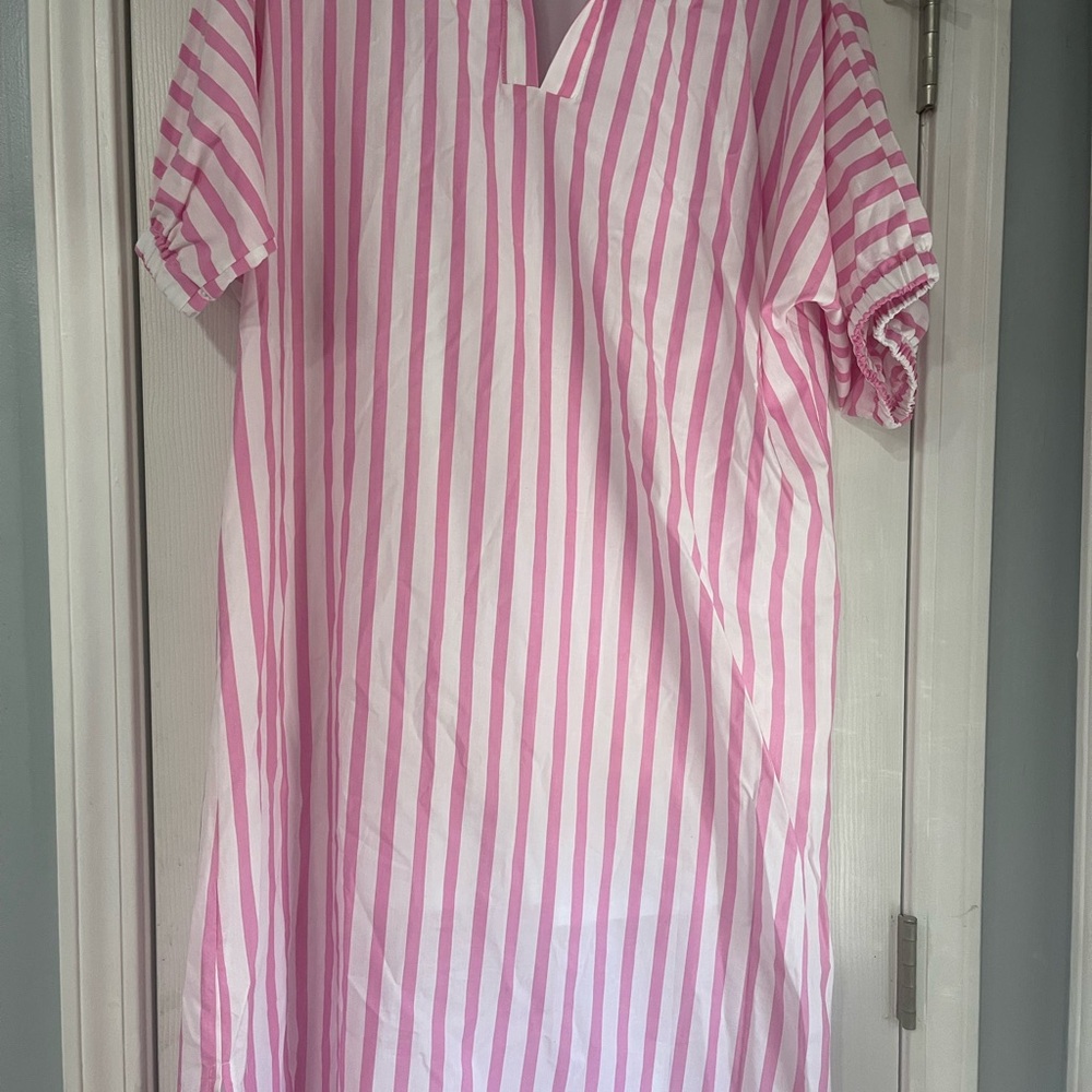 Adrienne Pink and White Striped Maxi Dress